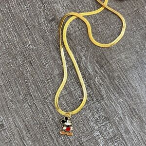 Gold Filled Herringbone Chain Necklace Mickey Mouse Pendant